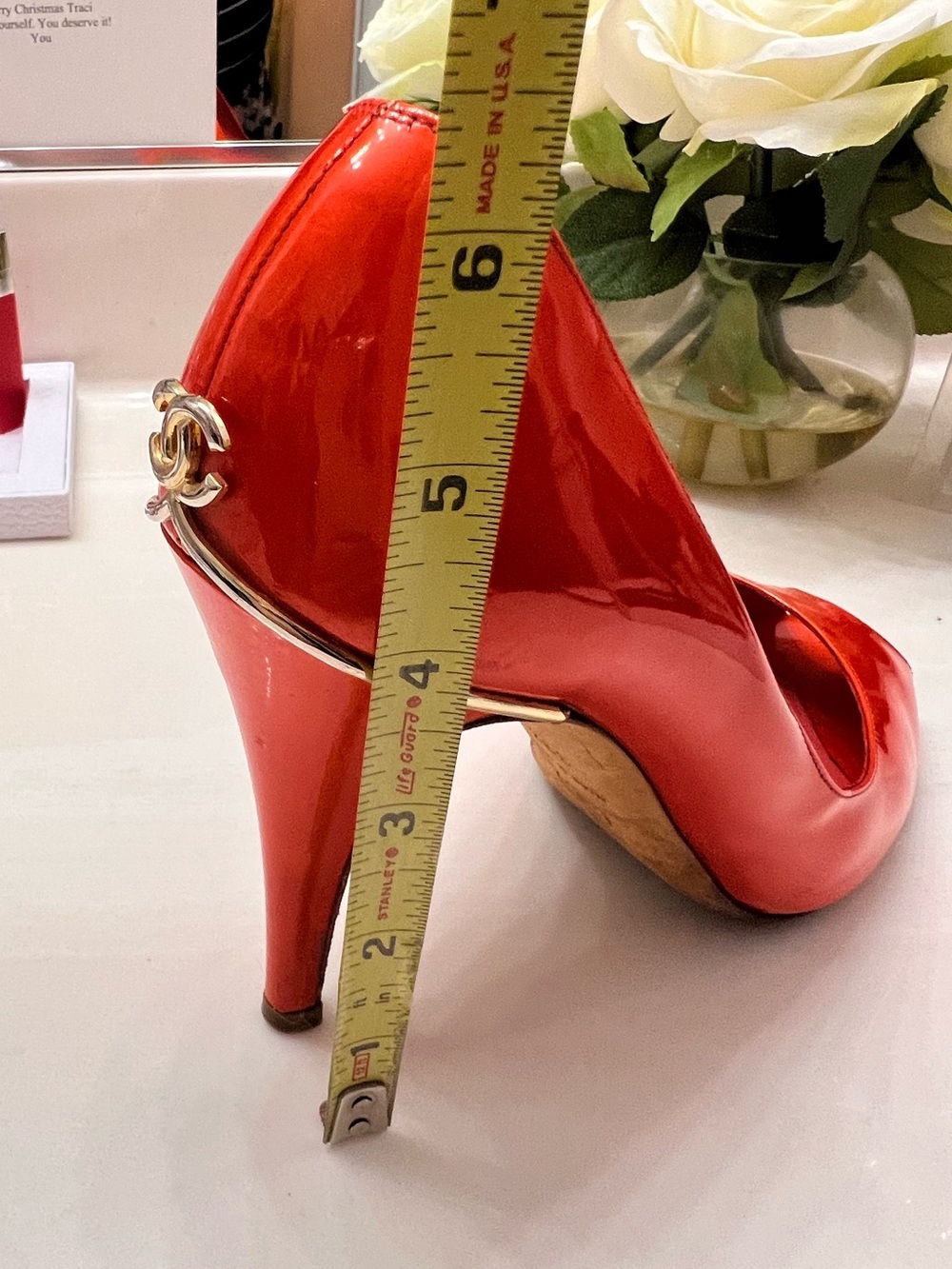 CHANEL Gorgeous Orange Patent Leather Stiletto Pumps with Gold CC Heel 39.5 - Picture 13 of 13